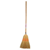 Red gorilla natural traditional corn broom with long wooden handle and natural bristles accented by orange bands