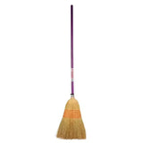 Red gorilla natural traditional corn broom with purple handle and orange bound natural straw bristles