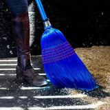 Bright blue gorilla deluxe broom with red stitching and a sturdy plastic handle for easy clean sweeps by red gorilla deluxe