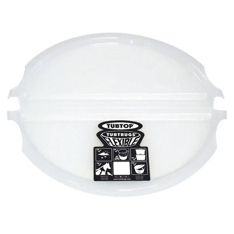 Transparent plastic tub top cover with black and white gorilla feed bucket label for red gorilla feed ultimate stackable storage