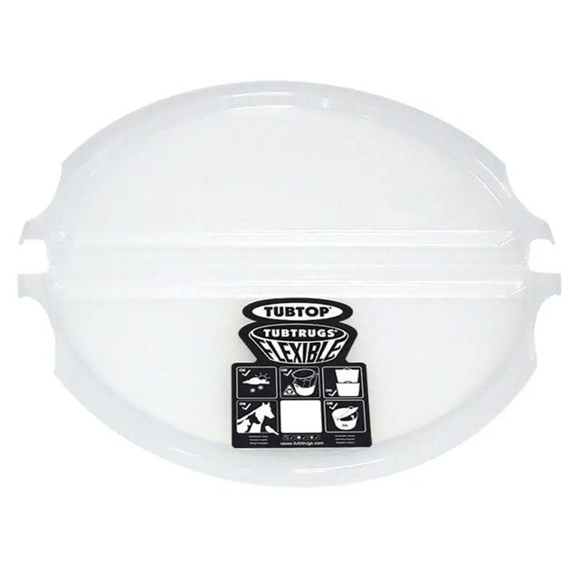 Transparent plastic tub top cover with black and white gorilla feed bucket label for red gorilla feed ultimate stackable storage