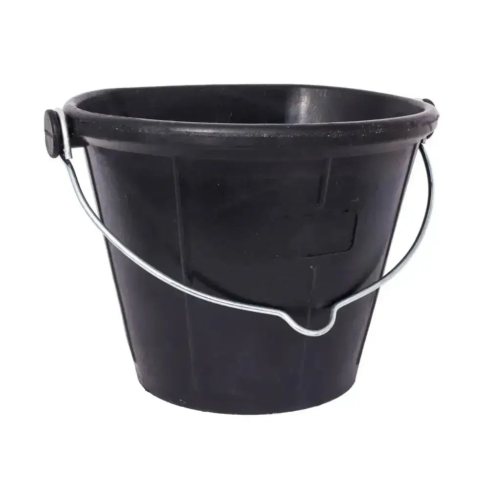 Black red gorilla flat back bucket with heavy duty construction and silver metal handle made from recycled tyres