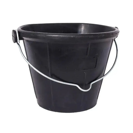 Black red gorilla flat back bucket with heavy duty construction and silver metal handle made from recycled tyres