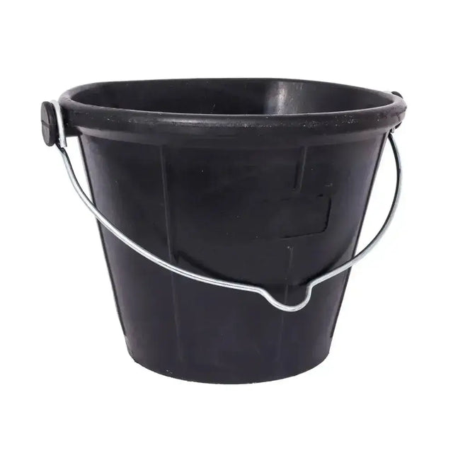 Black red gorilla flat back bucket with heavy duty construction and silver metal handle made from recycled tyres