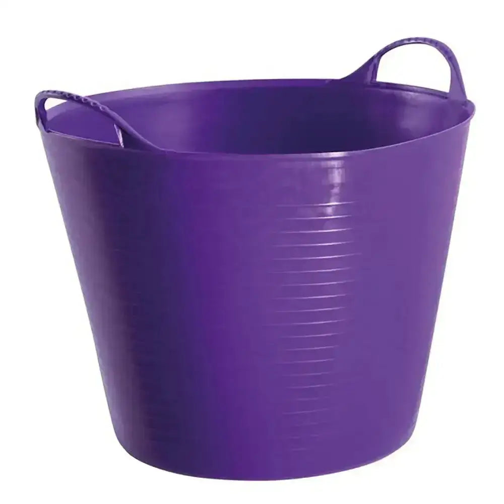 Purple plastic red gorilla flexible bucket 14l with integrated handles and ribbed texture for easy carrying