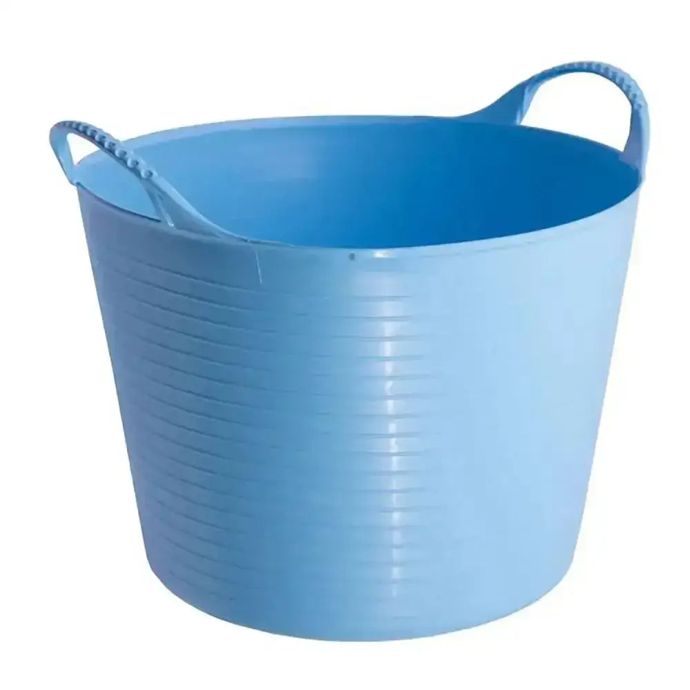 Light blue plastic red gorilla flexible bucket 14l with ribbed sides and two integrated handles for easy carrying