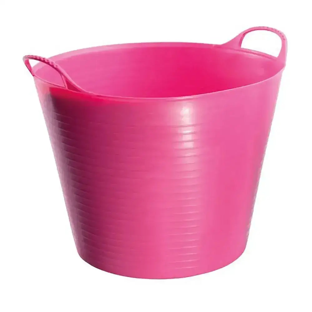 Bright pink red gorilla flexible bucket 26l medium with ribbed texture and integrated handles made of durable plastic