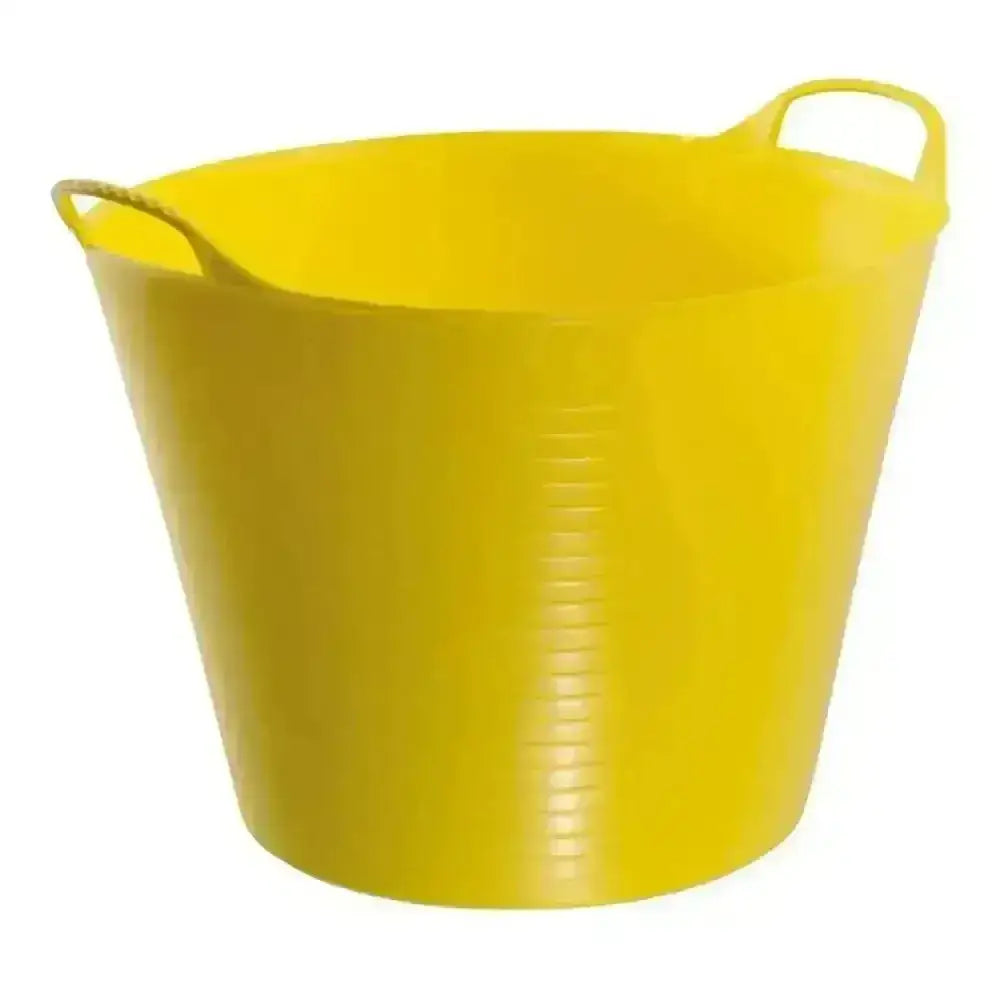 Bright yellow durable plastic red gorilla flexible bucket with handles and ribbed texture medium size 26l capacity
