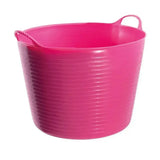 Bright pink ribbed plastic red gorilla flexible bucket with integrated handles 38l large for flexible feed bowl use