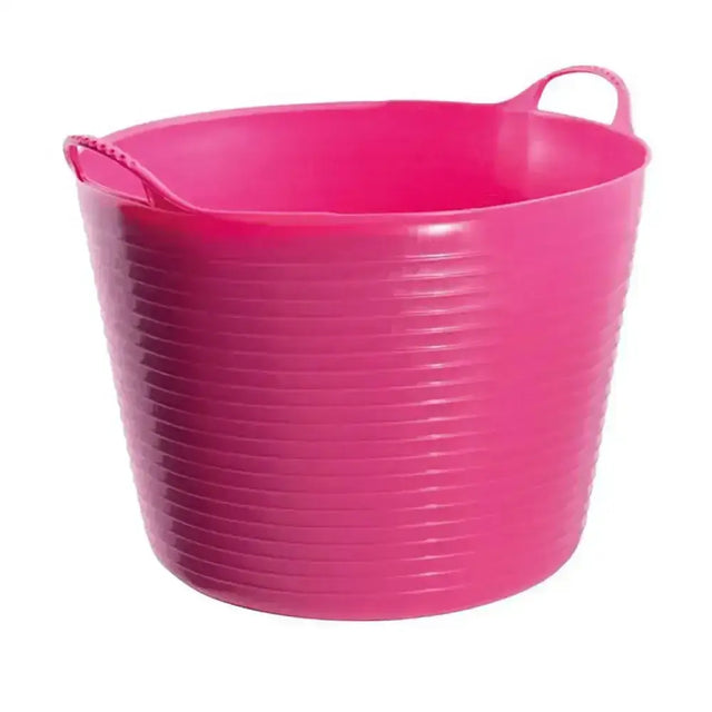 Bright pink ribbed plastic red gorilla flexible bucket with integrated handles 38l large for flexible feed bowl use