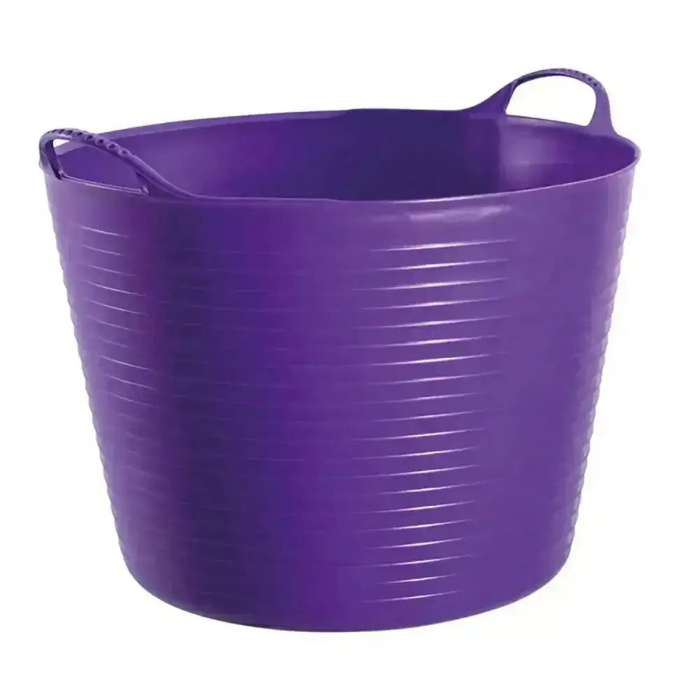 Purple plastic bucket with ribbed sides and two handles from red gorilla flexible 38L large flexible feed bowl