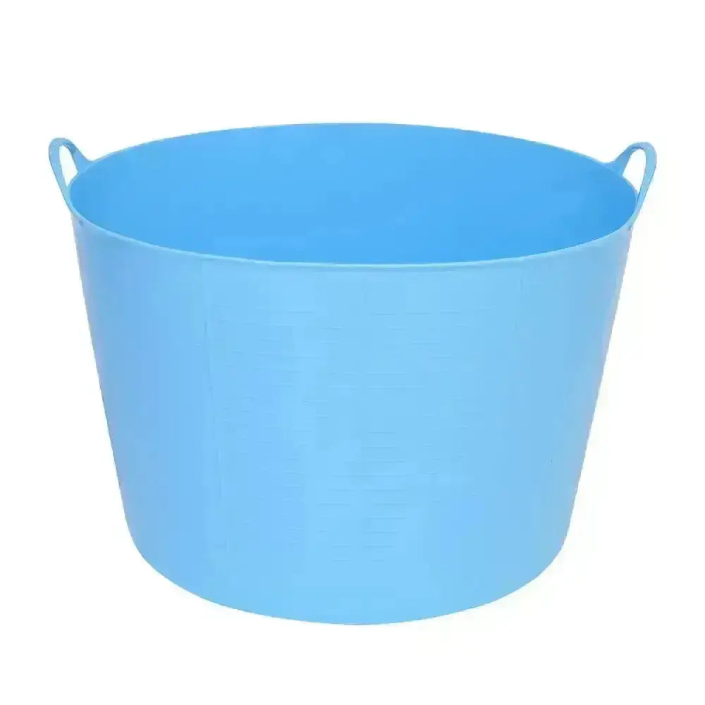 Light blue plastic storage bin with two handles from red gorilla flexible buckets 75l extra large range