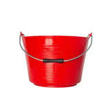 Red gorilla flexible bucket 22l in red plastic with strong flexible silver metal handle and black grip