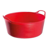 Red gorilla flexible shallow bucket 15l in red plastic with two handles and horizontal ribbed texture for utility use