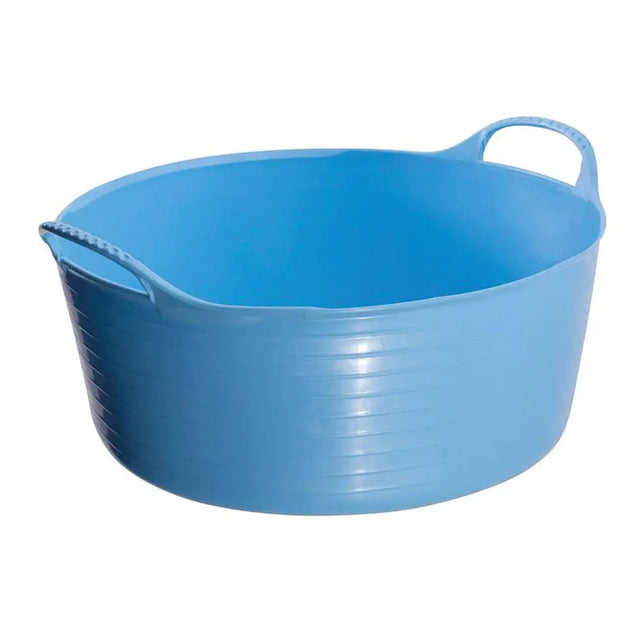 Blue plastic red gorilla flexible shallow bucket 15l with ribbed sides and integrated handles for easy carrying