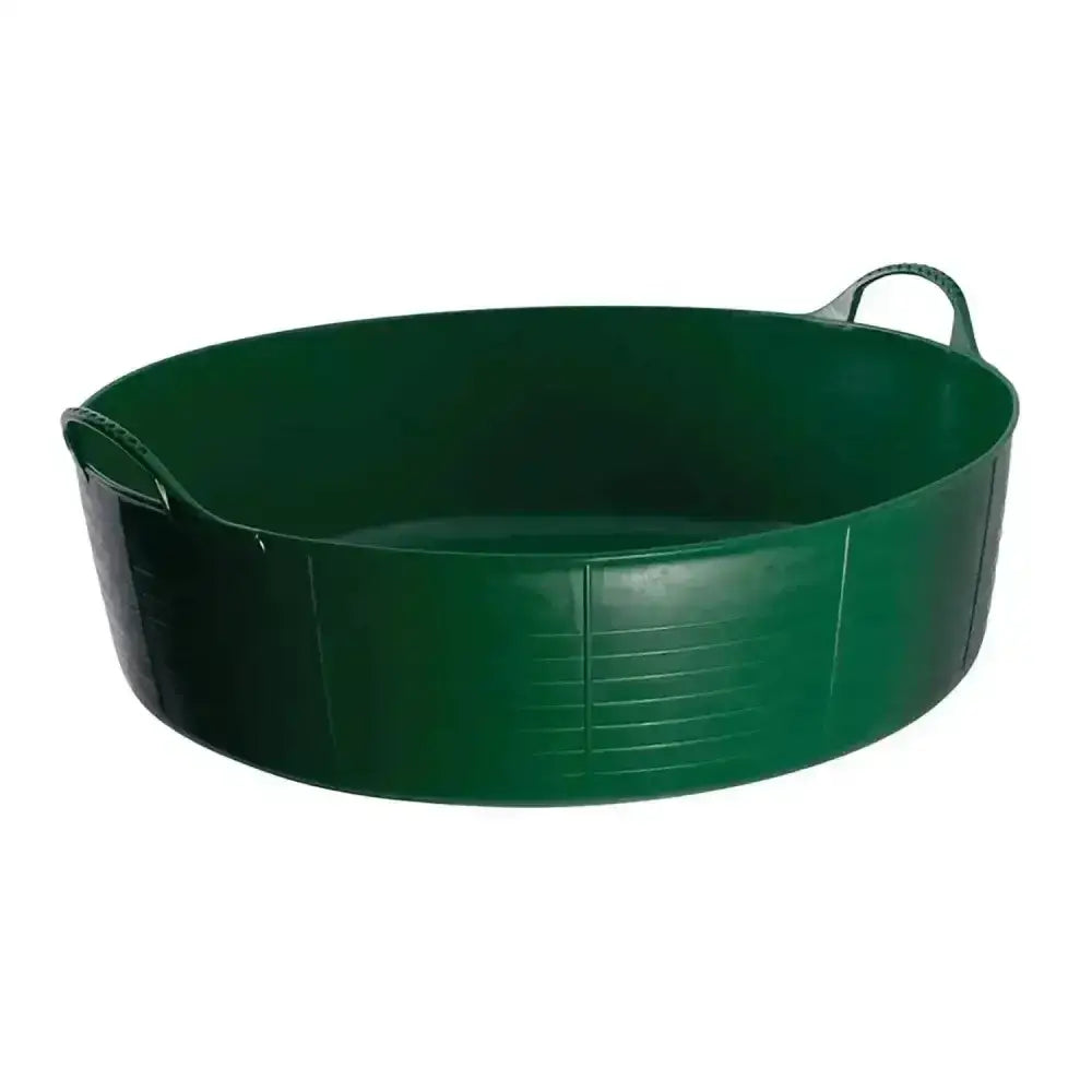 Deep green plastic red gorilla flexible shallow feed bowl with integrated handles and ribbed sides 35l capacity
