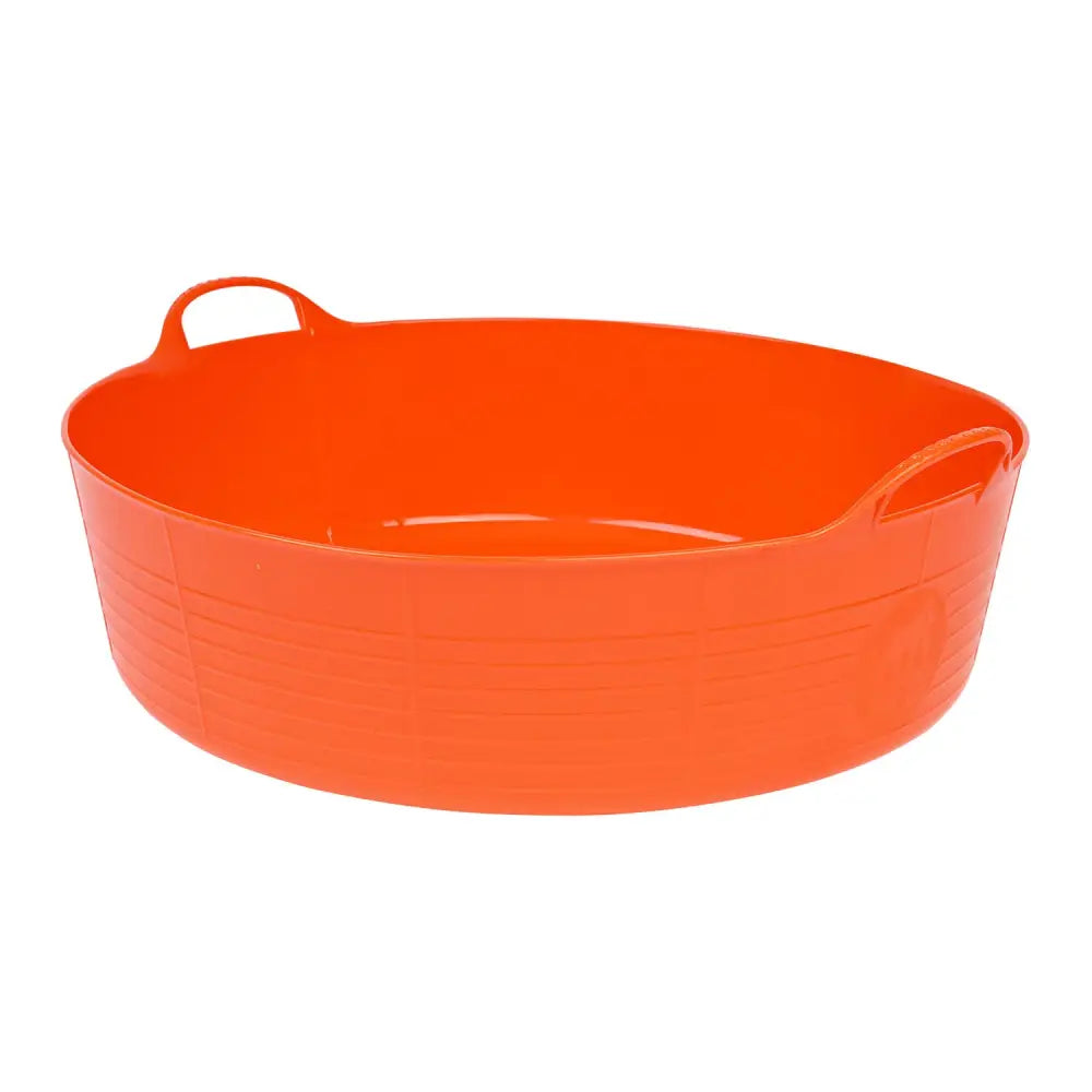 Bright orange plastic red gorilla flexible shallow feed bowl with two handles 35l large utility tub