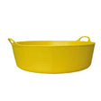 Bright yellow plastic red gorilla flexible shallow feed bowl with integrated handles 35l utility tub