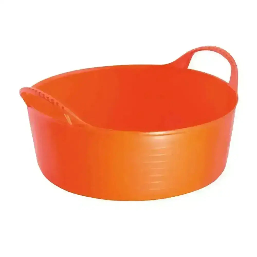Bright orange red gorilla flexible shallow bucket with two handles perfect as shallow feed bowls and utility tubs