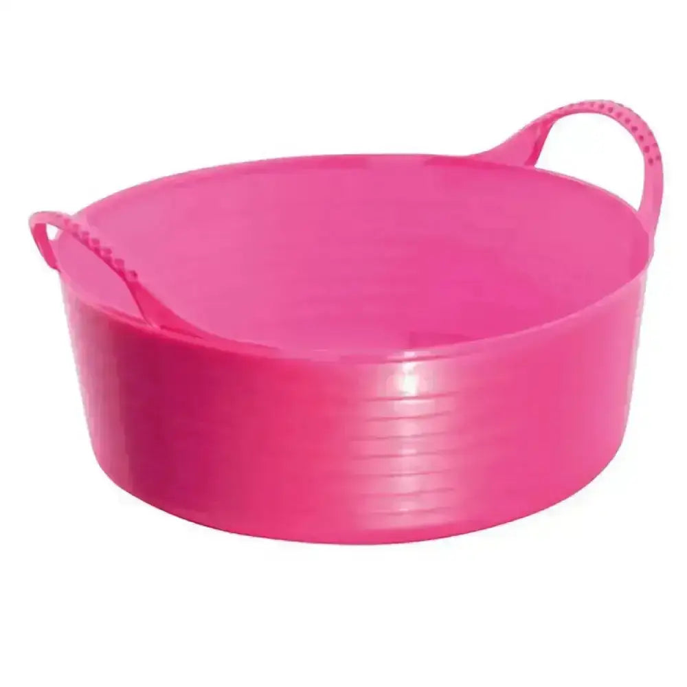 Bright pink red gorilla flexible shallow bucket with integrated handles perfect for shallow feed bowls and utility use