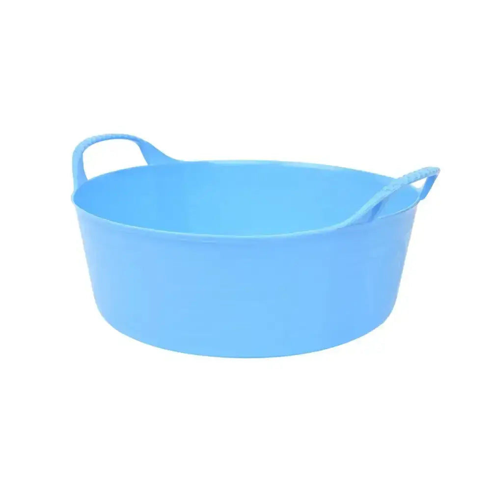 Light blue plastic gorilla flexible shallow bucket with two handles perfect as shallow feed bowls or utility basket