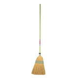 Red gorilla natural corn broom standard with a light green handle and shaped head corn broom with natural straw bristles