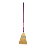 Red gorilla natural corn broom standard with purple handle natural straw bristles and green striped bands shaped head corn broom
