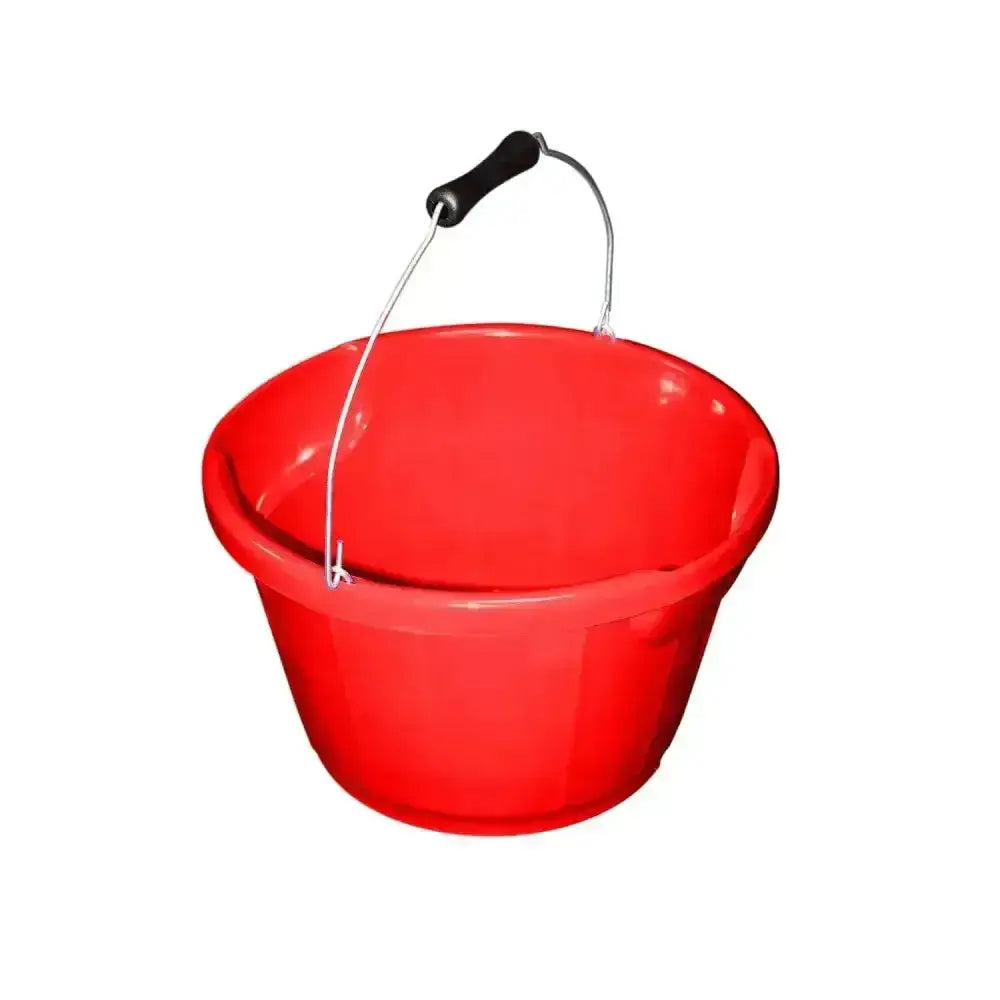 Red gorilla plas feed bucket 10 lt red coloured feed bucket with black metal wire handle made of recycled polymer