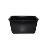 Black rectangular plastic food storage container with glossy finish for red gorilla plas manger feed use