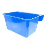 Bright blue plastic rectangular animal feeder with side handle from red gorilla plas manger coloured feed manger range