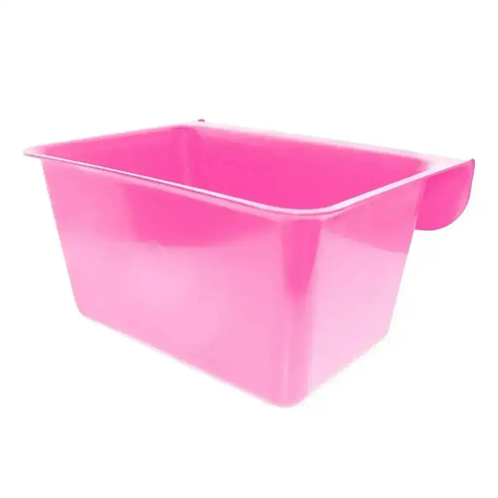 Bright pink plastic rectangular red gorilla plas manger with handle for easy coloured feed storage and use