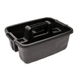 Black plastic tool caddy with integrated handle and side grips from red gorilla plas tote plas tote tray