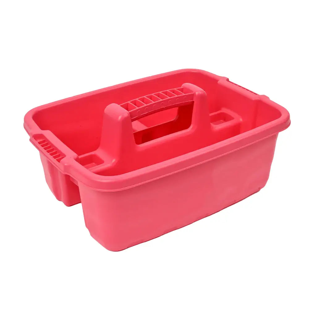 Bright pink red gorilla plas utility caddy with handle and side compartments in a gorilla plas tote plas tote tray