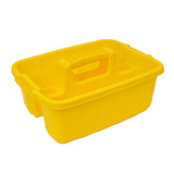 Bright yellow plastic red gorilla plas tote tray with handle and side compartments for easy tool storage