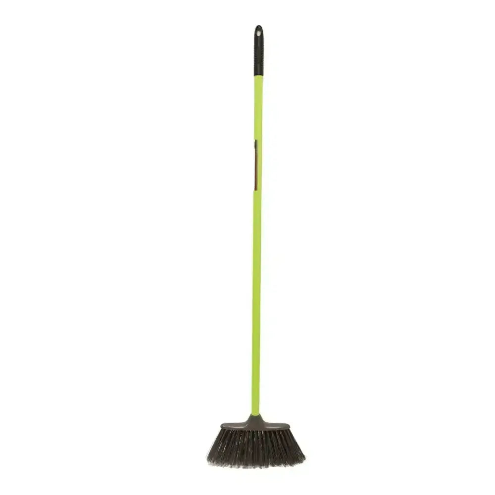 Red gorilla poly yard broom with lime green and black handle and sturdy bristles for tough outdoor cleaning