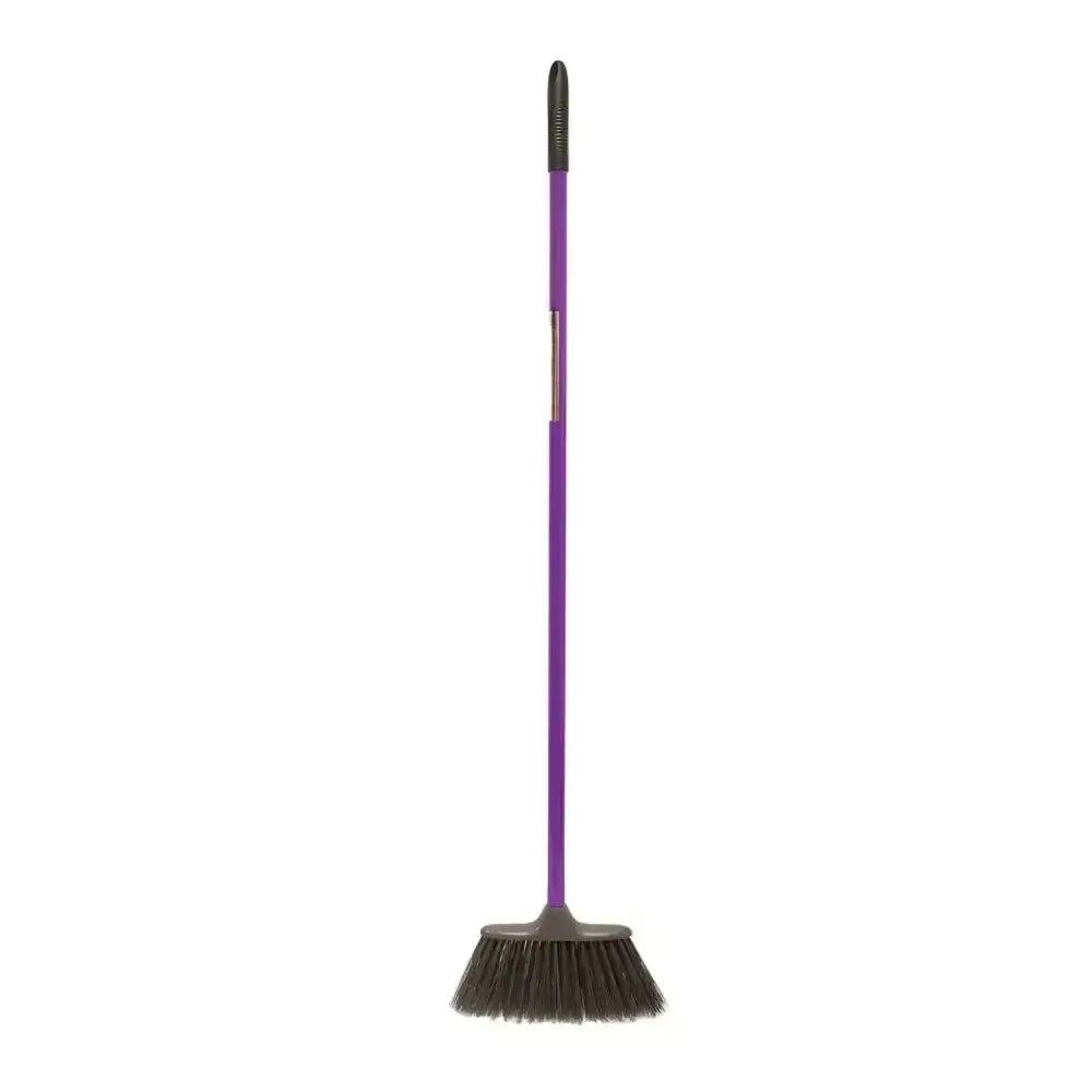 Purple broom with black grip and dark brown bristles from red gorilla poly yard poly yard broom collection