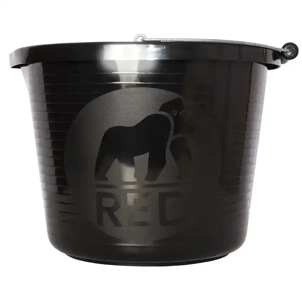 Black plastic red gorilla premium bucket with matte finish embossed gorilla and strong metal handle weather-resistant features