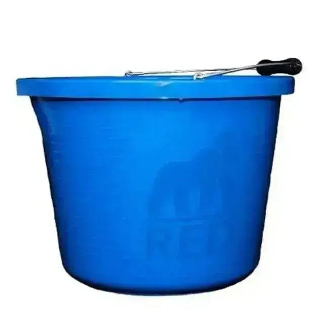 Bright blue red gorilla premium bucket with strong metal handle and weather-resistant bucket features for durability