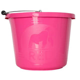 Vibrant pink red gorilla premium bucket with strong metal handle and black rubber grip featuring weather-resistant bucket features