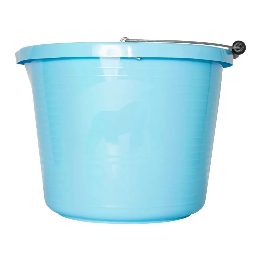 Light blue plastic bucket with strong metal handle from red gorilla premium featuring weather-resistant bucket features