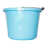 Light blue plastic bucket with strong metal handle from red gorilla premium featuring weather-resistant bucket features