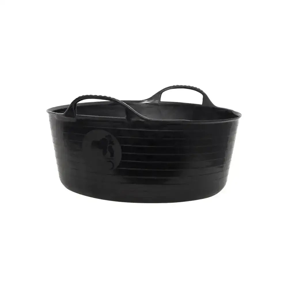 Black plastic red gorilla recycled shallow tub black with two handles and ribbed texture for utility use