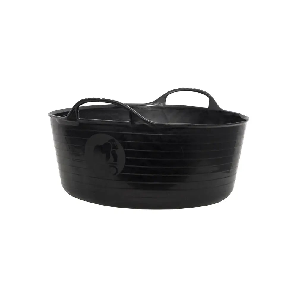 Black plastic red gorilla recycled shallow tub with two handles and subtle embossed logo for utility use