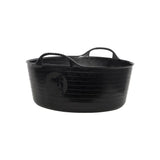 Black plastic red gorilla recycled shallow tub with two handles and subtle embossed logo for utility use