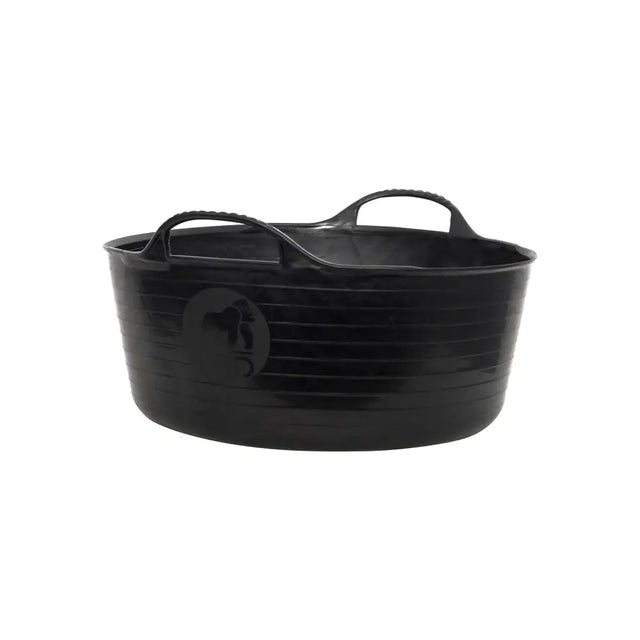 Black plastic red gorilla recycled shallow tub with two handles and subtle embossed logo for utility use
