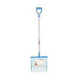 Blue plastic-handled snow shovel with silver shaft and blue mesh blade for red gorilla riddler riddler fork d-handle use