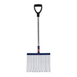 Blue plastic rubber matting fork with black d-grip handle and silver shaft for red gorilla rubber matting use