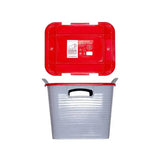 Red gorilla stack n store tack storage box in red and gray plastic with ribbed texture and space-saving lid label