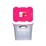 Pink and gray plastic red gorilla stack tack storage box with matching pink lid for space-saving storage solution