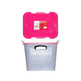 Pink and gray plastic red gorilla stack tack storage box with ribbed sides and handles space-saving storage solution